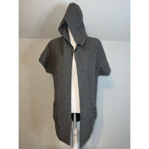 100% Cashmere Grungey Hooded Open Front Cardigan Pockets OS - Picture 1 of 8